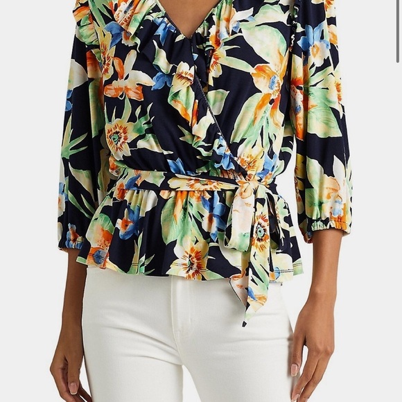 Ralph Lauren 3XL NAOT Orange and Yellow Peplum Blouse with 3/4 Sleeves belted - Picture 2 of 15